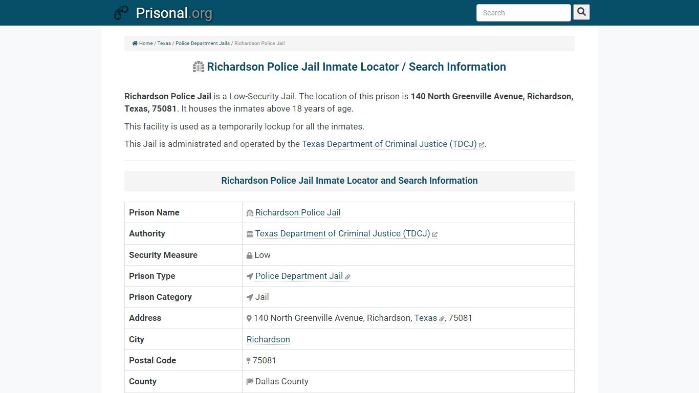 Richardson Police Jail-Inmate Locator/Search Info, Phone ...